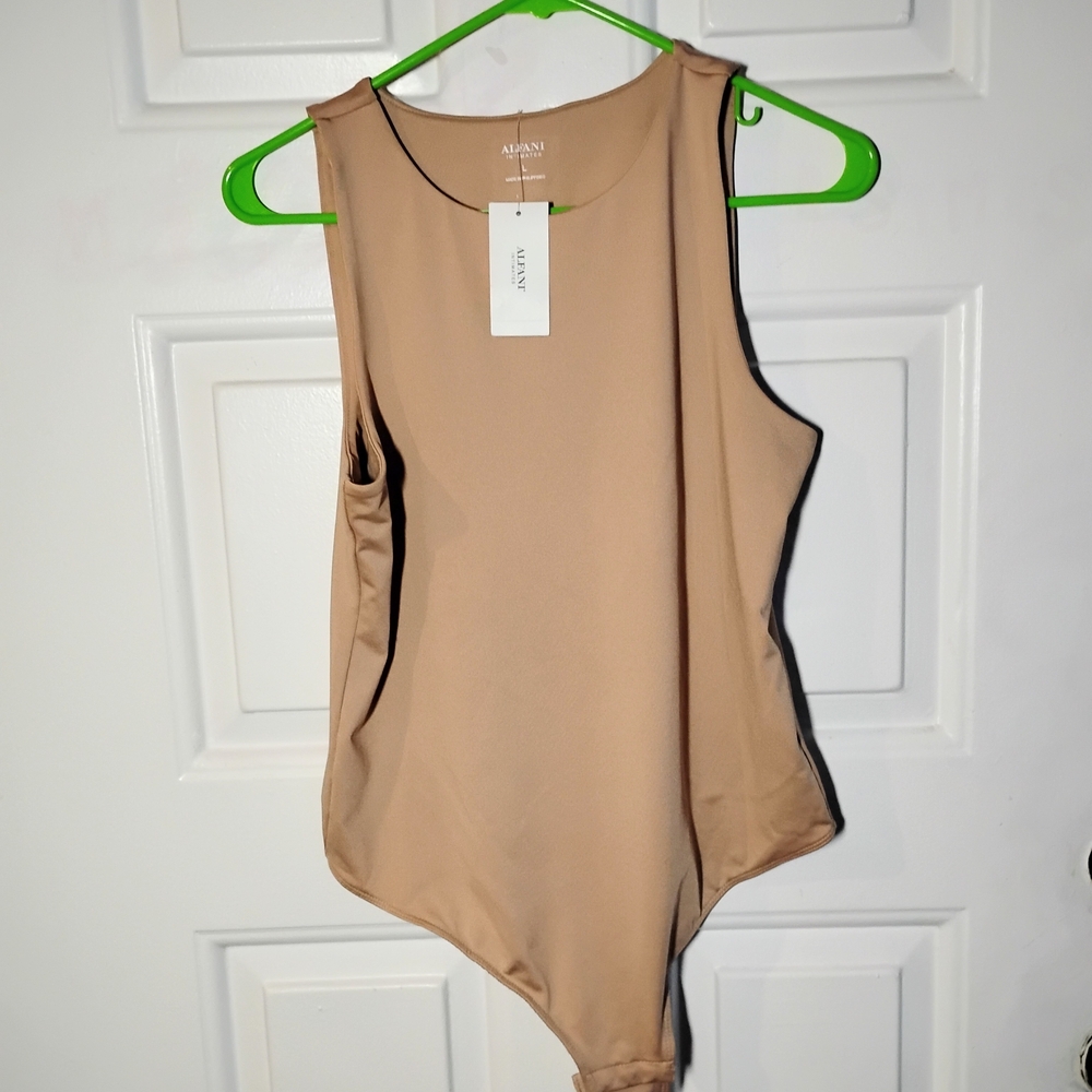New, Alfani Beige Sleeveless Bodysuit Snap Closure